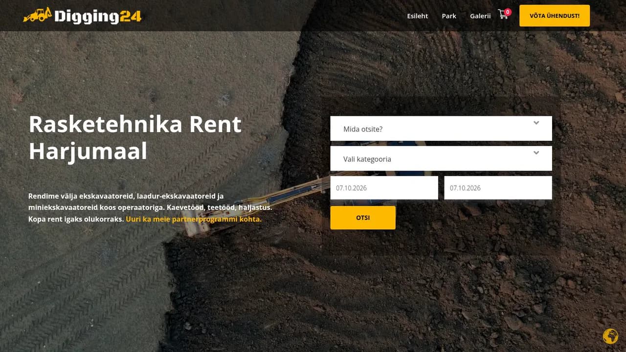 digging24.ee avaleht: rasketehnika rent Harjumaal